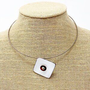 Original Handmade Artist Necklace Enameled Square Pendant